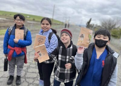 kids holding up craft project