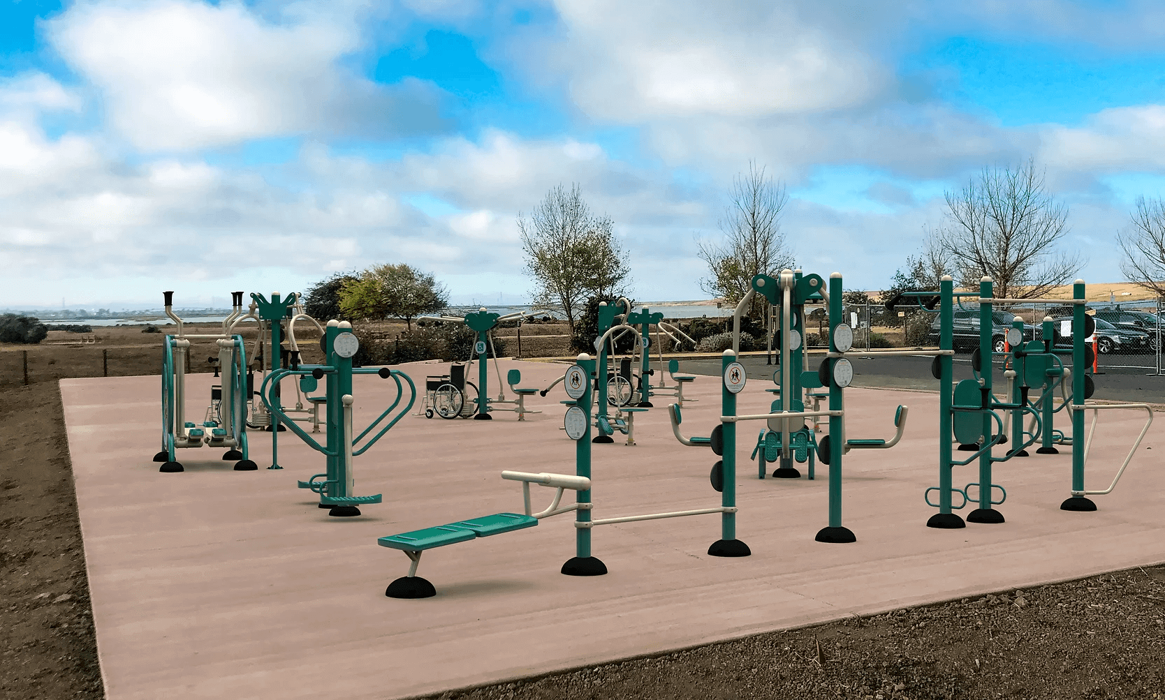 outdoor fitness space with equipment