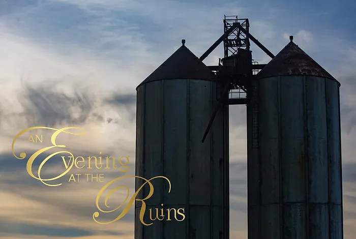 silos against a pretty sky and evening at the ruins