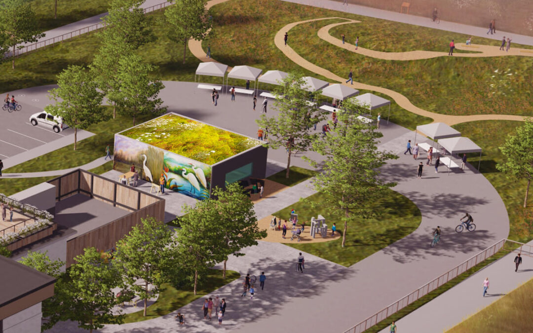 rendering of living building and community space