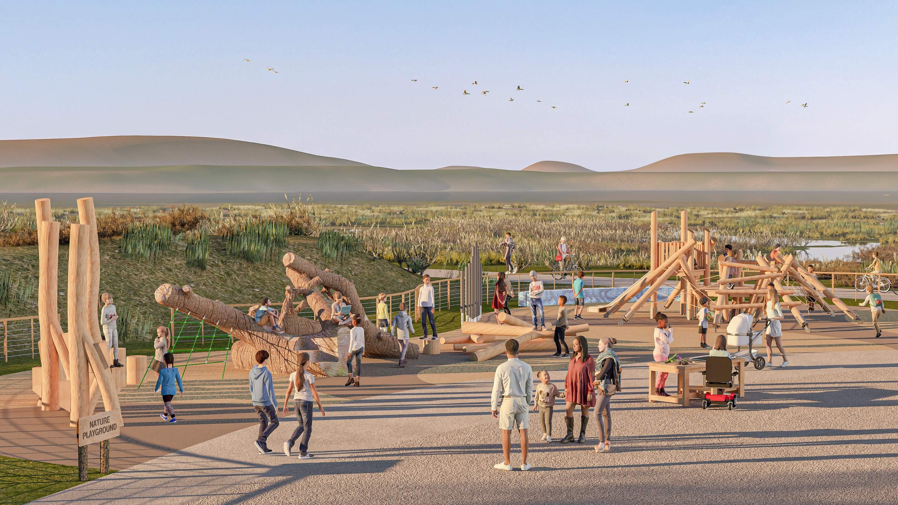 rendering of living building and community space