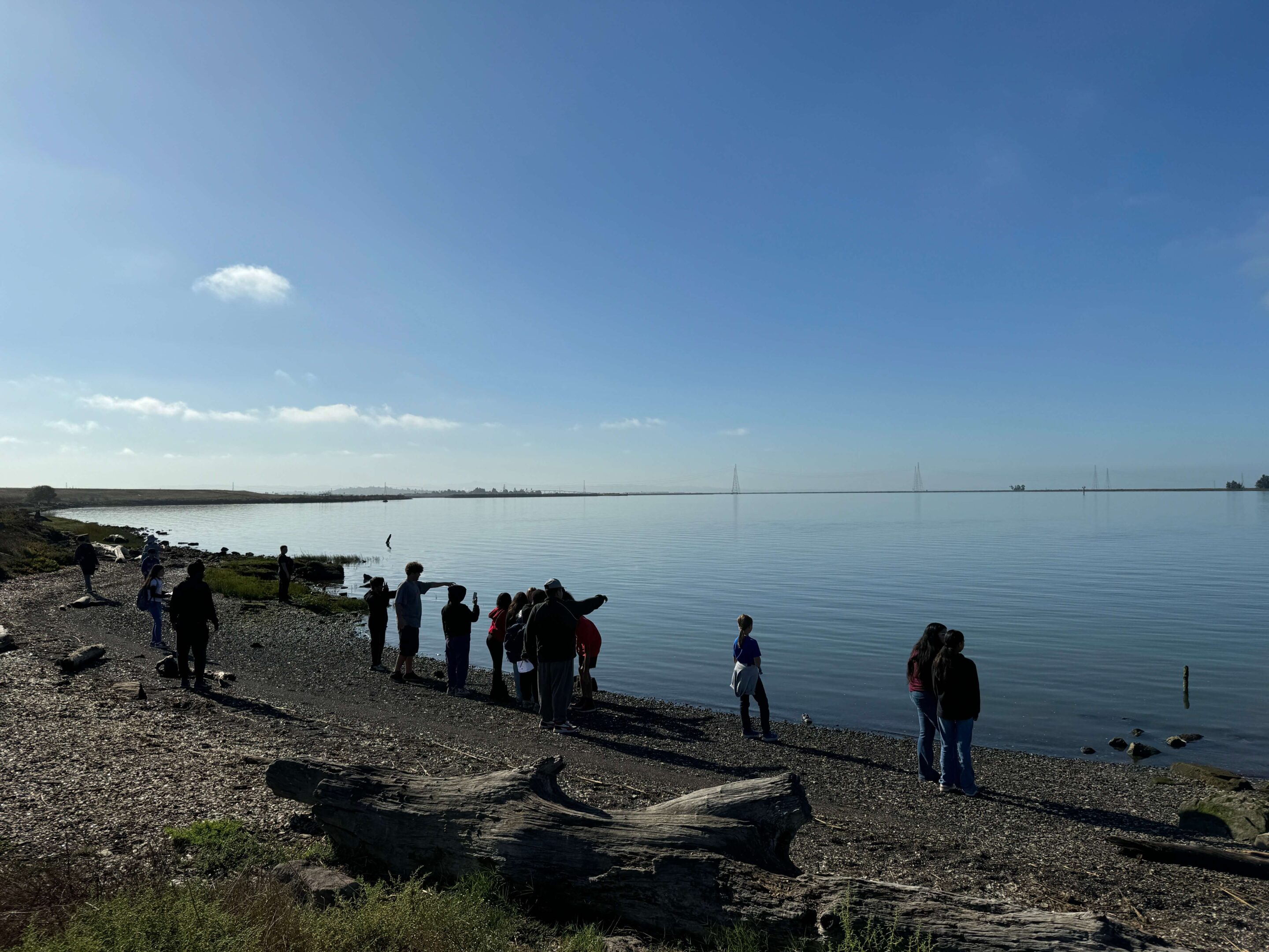 Students at glass beach on the Napa River